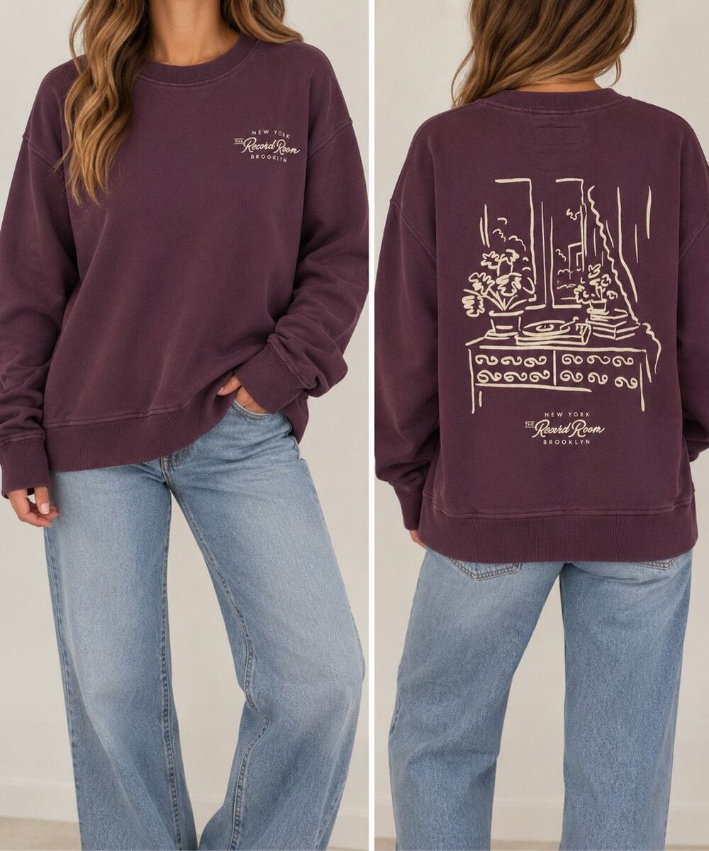 Abercrombie & Fitch Record Room Graphic Crewneck Sweatshirt Purple M